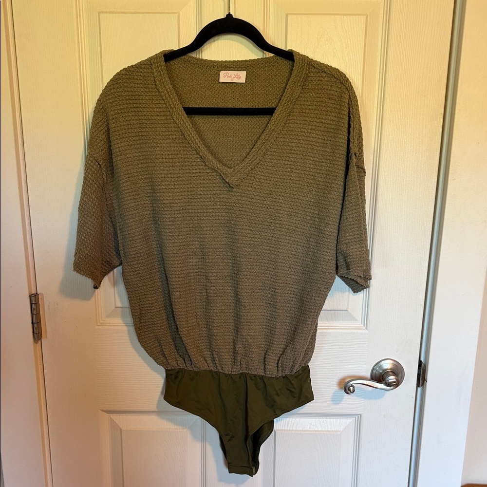 Pink Lily Taupe Textured Knit Top